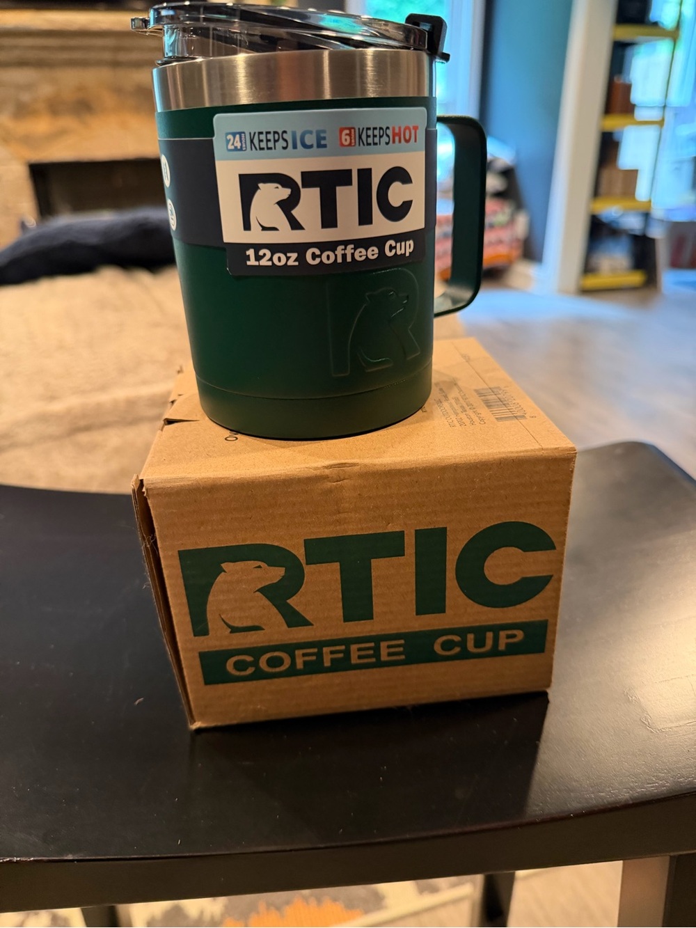 NEW in Box Forest 🌳 Green 12oz travel mug w/ handle and flip lid double walled